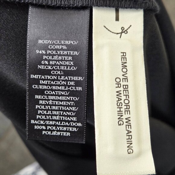 Ann Taylor Size Large Black Short Sleeve Blouse Dropped Shoulder Faux Leather - Picture 15 of 16